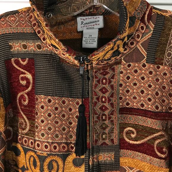 Renaissance Vintage Tapestry High Neck Long Sleeve Jacket Woman 2X - Picture 5 of 8